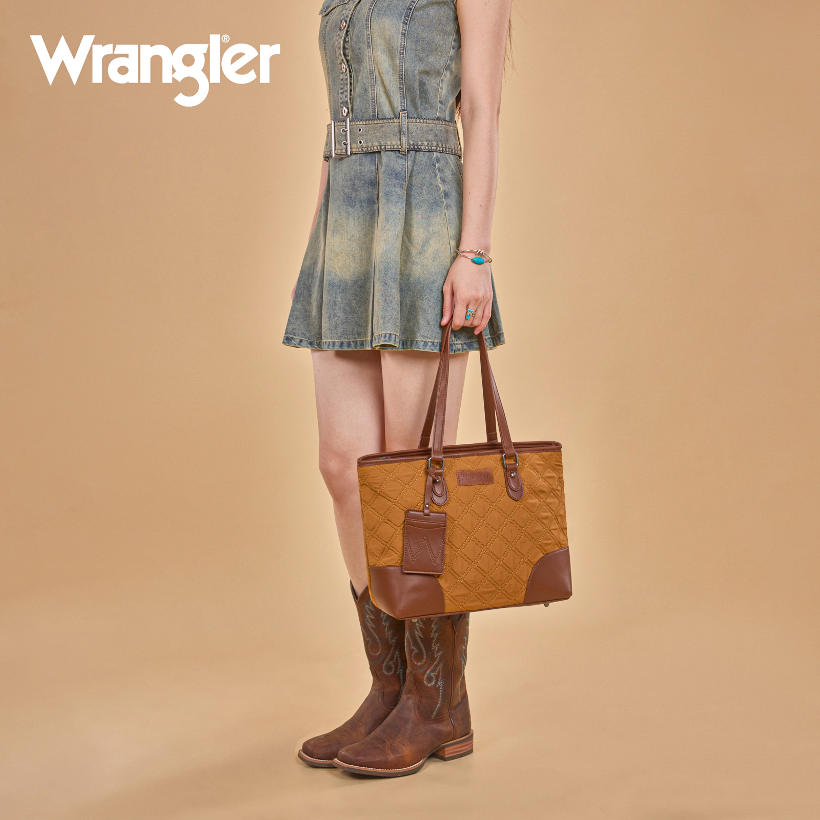 Wrangler Puffer Tote Bags for Women Medium Quilted Shoulder Bag for Work School Lifestyle Purse, Brown