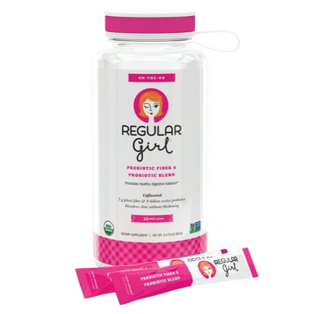 Regular Girl - Starter Kit, Low FODMAP Prebiotic Guar Fiber and Probiotic Support for Comfortable Digestion, 15 Packets & Bottle
