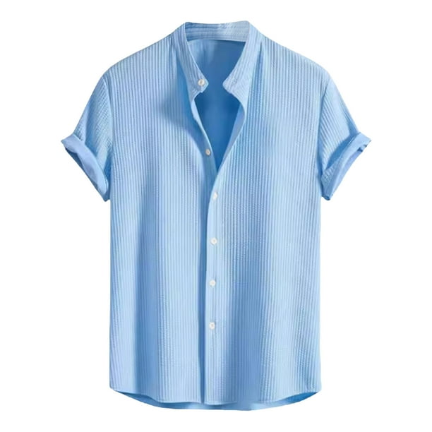 Vestido de Camiseta, Hombre de Color Sólido de Pie Cuello de Manga Corta Camisa Superior, Poliéster Casual de Moda