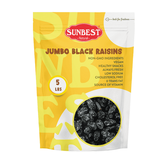 Jumbo Black Raisins – 5 Pound Bulk Bag by Sunbest Natural – Plump, Juicy & Nutrient-Rich