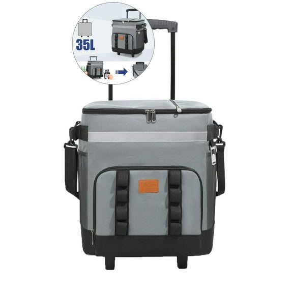 Dvruxg Telescopic Handle Rolling Cooler Bag - Large Capacity 12L Insulated Picnic Box with Wheels for Outdoor Use(Gray)