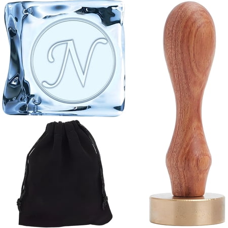 Ice Stamp Initials Letter N 1.2 Inch Ice Round Stamp Personalized with Removable Brass Head and Wood Handle Vintage Ice Branding Stamp Seals