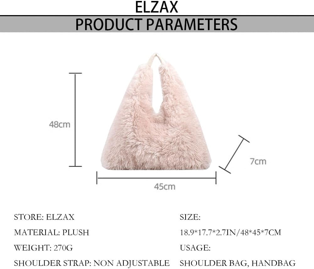 Faux Fur Hobo Shoulder Bag Furry Handbag Purse for Women Winter Y2k Fuzzy Plush Shoulder Tote Bag for Work Shopping