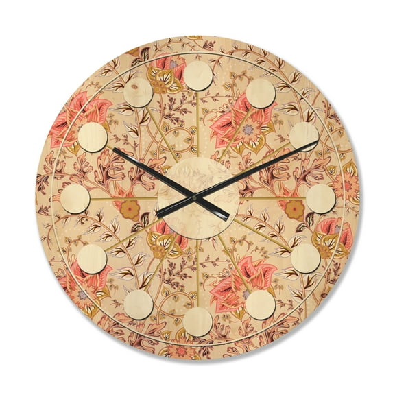 Designart 'Oriental Floral Paisley Retro Pattern' Mid-Century Modern Wood Wall Clock