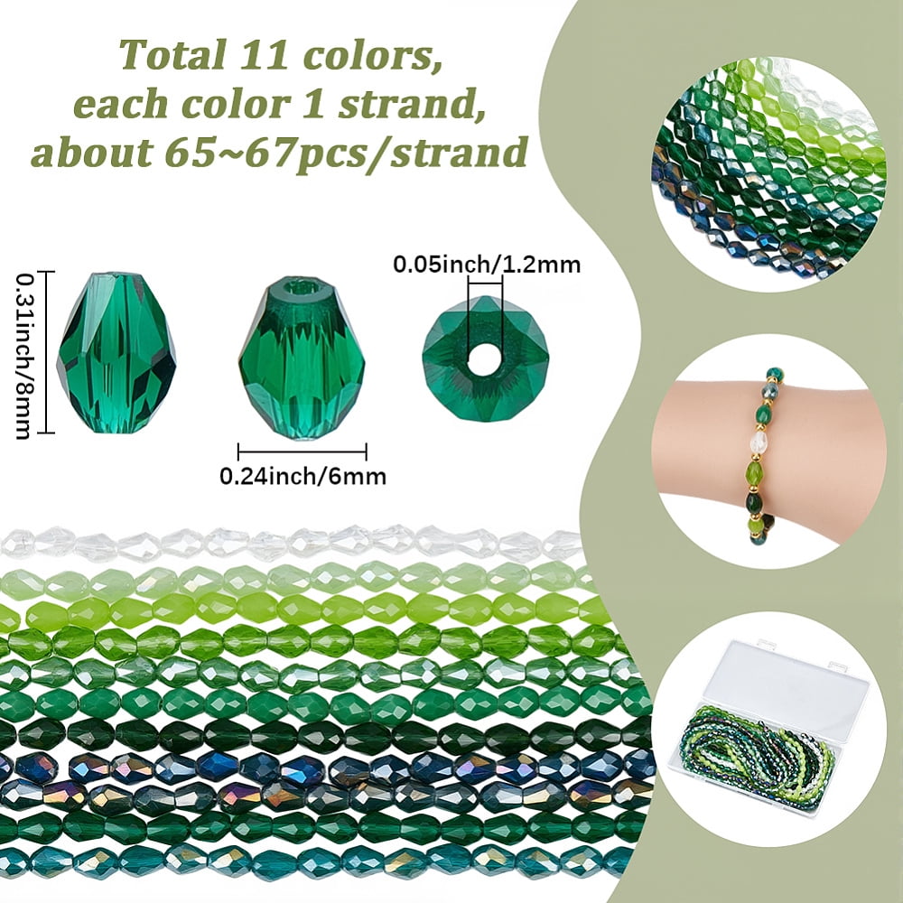 11 Strands 11 Colors Mixed Styles Glass Beads Strands Faceted Teardrop Green 8x6mm Hole: 1.2mm about 65~67pcs/strand 20.08 inch(51cm)