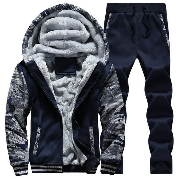 BangWanChi Mens Two-Piece Sports Tracksuits Thickening Sweatshirt Long Sleeve Hooded Suit Men's Camouflage Stitching Loose Casual Hooded Sweater Pants