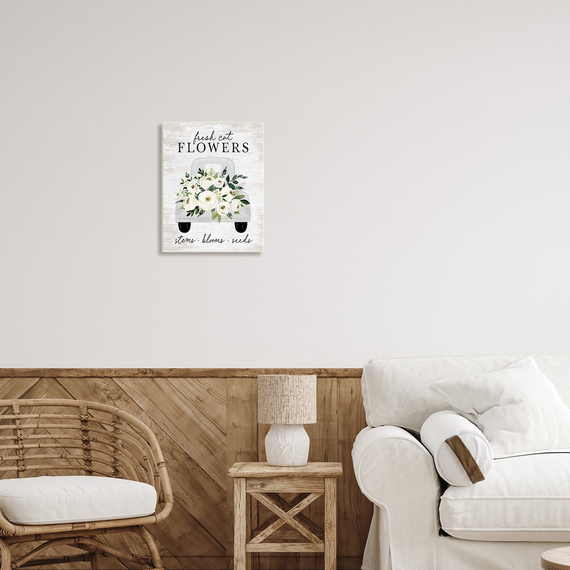 Stupell Industries Fresh Cut Flowers White Roses Carnations Truckload Graphic Art Unframed Art Print Wall Art, Design by Lettered and Lined