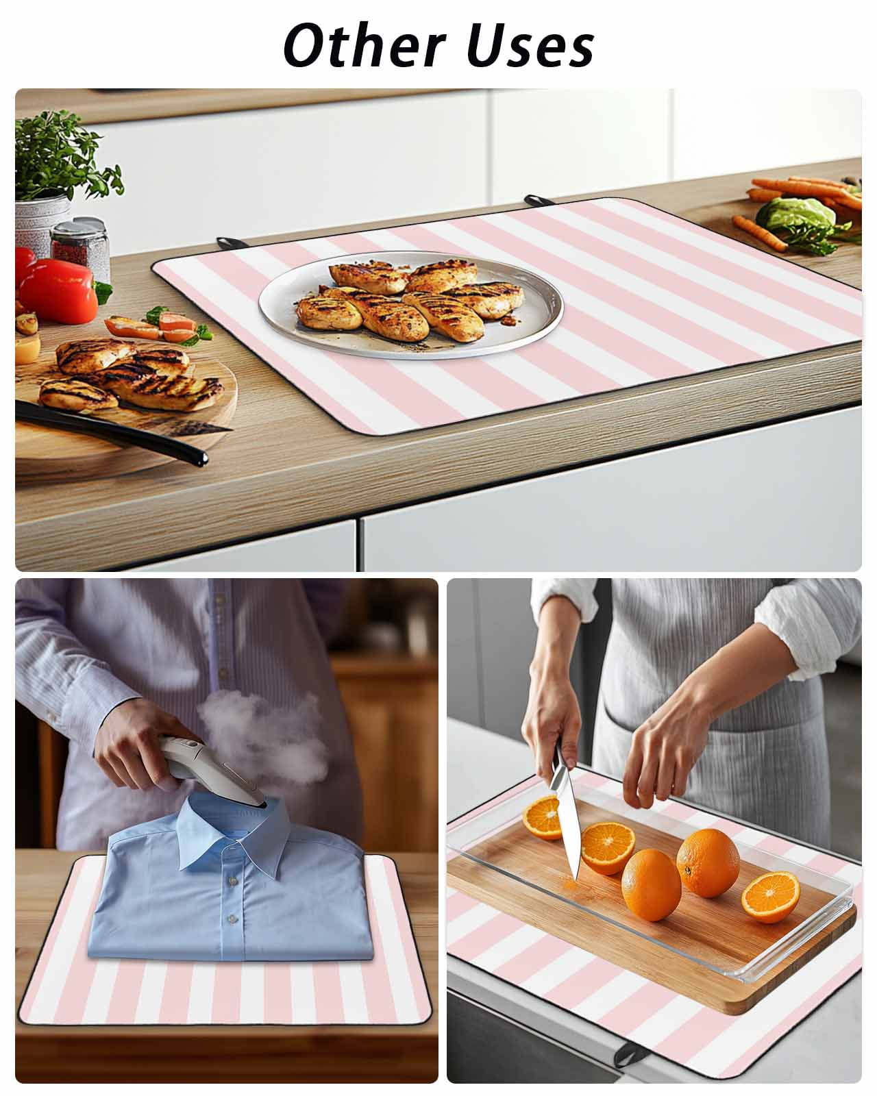 Stove Top Covers for Electric Stove, Pink Striped Glass Stovetop Cover Protector, Modern Farmhouse Pink White Stripes Induction Cooktop Protector Oven Mat for Kitchen Countertop 28.5"x20.5"