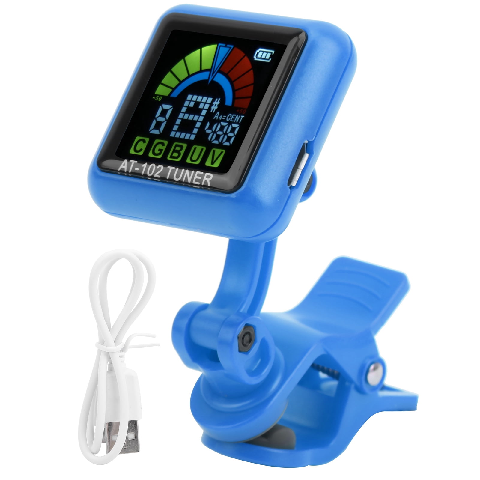 Guitar Clipon Tuner USB Rechargeable Builtin Battery Violin Ukulele AT102(Blue )