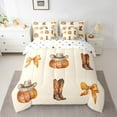 thumbnail image 2 of jejeloiu Western Cowgirl Boots Bedding Comforter Set 7 Pieces,Hello Fall Pumpkin Full Bedding Set,Orange Bow Knot Fitted Sheet Flat Sheet For Teens,Luxury Bedroom Decor Reversible, 2 of 8