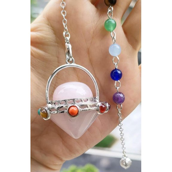 HOOUN 5pcs Rose Quartz Gems UFO Pendulum Pendants Prism Magic Charak Reiki Healing