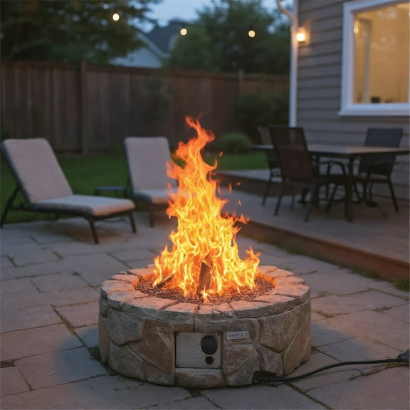 Yardi Yarda 40,000 BTU Stone Gas Fire Stove Pit, Fire Pit Table for Outdoor, Brown
