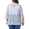 thumbnail image 3 of Cárdigans de talla grande para mujer Agnes Orinda, con frente abierto, mangas de campana 3/4, cobertura de encaje floral transparente, boleros y chaquetas 4X en gris, 3 of 5