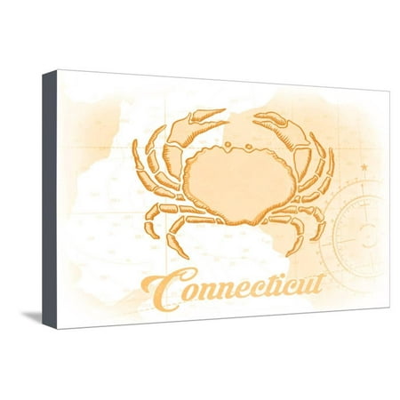Connecticut - Crab - Yellow - Coastal Icon Stretched Canvas Print Wall Art By Lantern