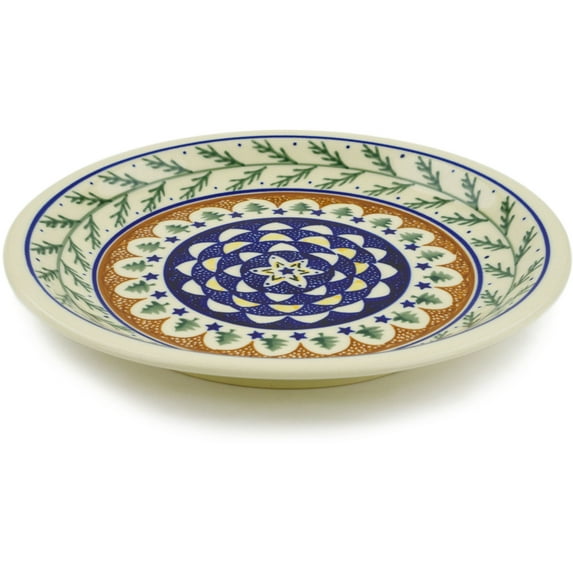 Polish Pottery 9½-inch Salad Plate (Pine Boughs Theme) Hand Painted in Boleslawiec, Poland + Certificate of Authenticity