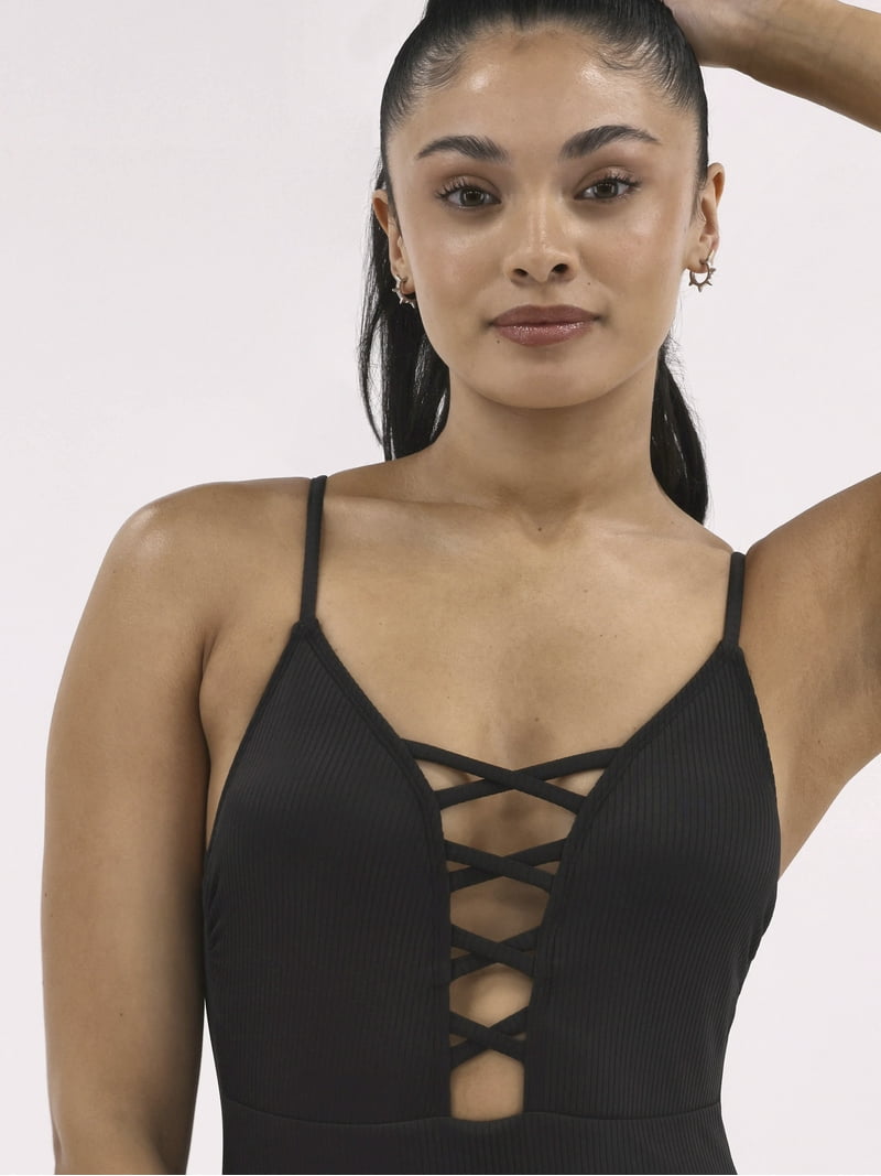 No Boundaries Ribbed Lace Up One-Piece Swimsuit, Women's