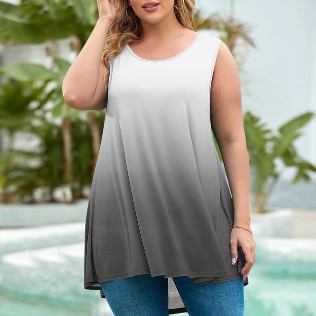 QUINDOS Womens Tops Black Ribbed Summer Oversized Short Sleeved T-shirt Loose Tank Tops Womens Tank Tops