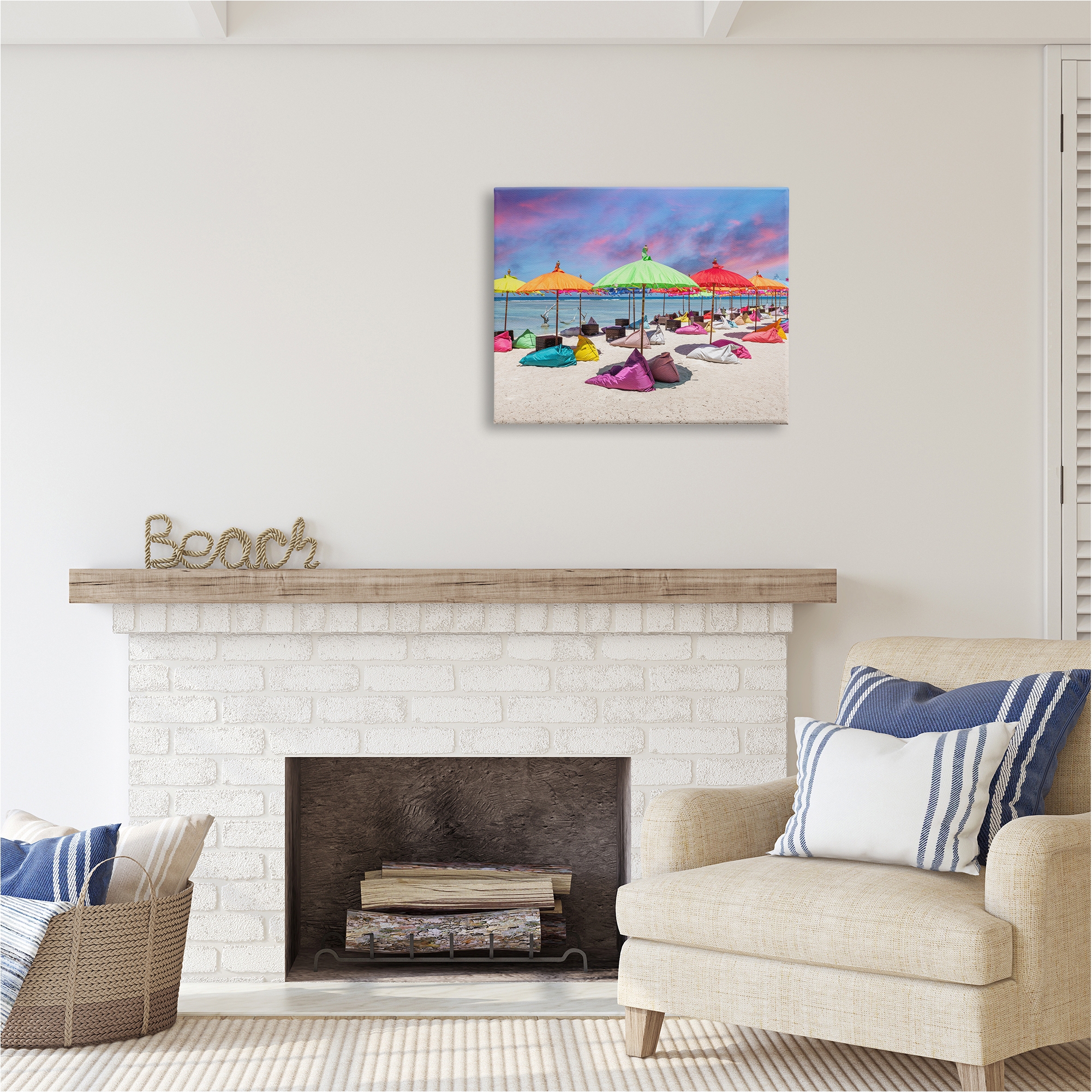 Stupell Industries Beach Umbrellas on Shore Landscape Photography Gallery Wrapped Canvas Art Print Wall Art, 30 x 24