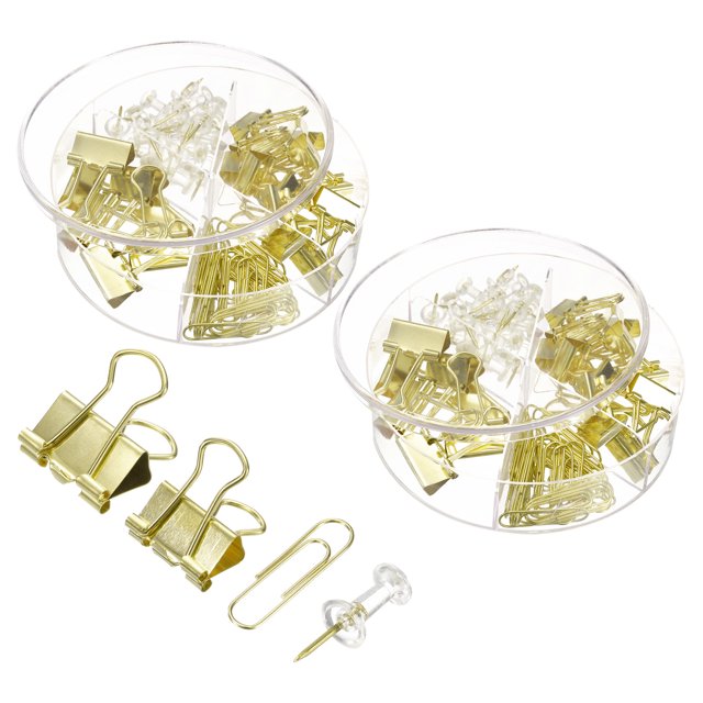 Papel Clips Carpeta Clips Juego, 144en2 Juegos Oficina Clips con Carpeta Clips, Papel Clips, Chinchetas Adecuadas para Escritorio Oficina Dorado Tono