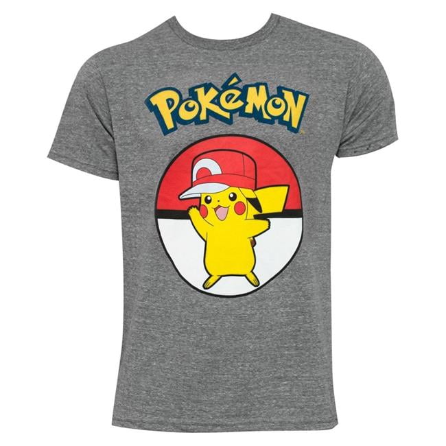 Pokemon 110750XL Pikachu Wearing Hip Hop Hat Grey Mens T-Shirt - Extra ...