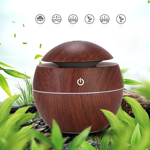 Mini Máquina De Humidificación Humidificador de grano de madera de inducción USB LED Difusor de aire ultrasónico (marrón oscuro Wdftyju Libre de BPA