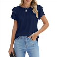 thumbnail image 2 of Blusas Elegantes e Informales para Mujer, Blusas de Trabajo, Camisas de Verano, Camisetas de Corta con Cuello Redondo, Trajes 2025, Azul Oscuro, Talla M, 2 of 8