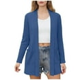 thumbnail image 2 of BiZtdJrK Women Solid Cardigans Long Sleeve Open Front Shrug Sweaters Lightweight Regular Fit Casual Cardigan with Pockets Blue M, 2 of 6