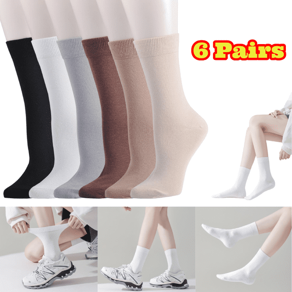 6 Pairs Super Soft Crew Socks, Cozy Causal Athletic Seamless Socks for Women, Thin Dress Socks