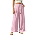 thumbnail image 4 of cocolona Womens Summer Casual Linen Pants Elastic Waist Straight Wide Leg Vacation Lounge Pants with Pockets, 4 of 5