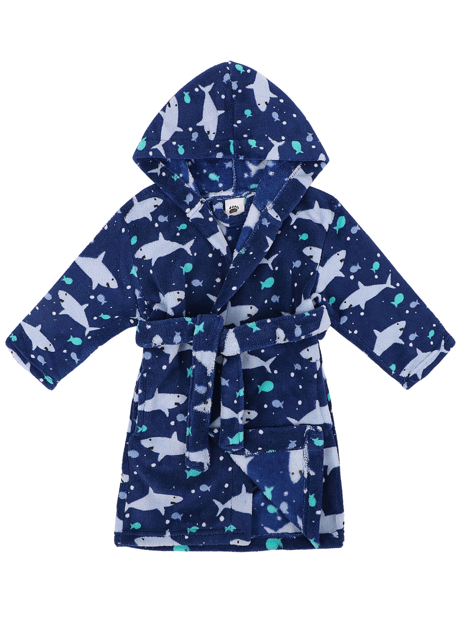 Boys Robe Plush Super Soft Fleece Hooded Bathrobes Robe,Dark Blue,XL