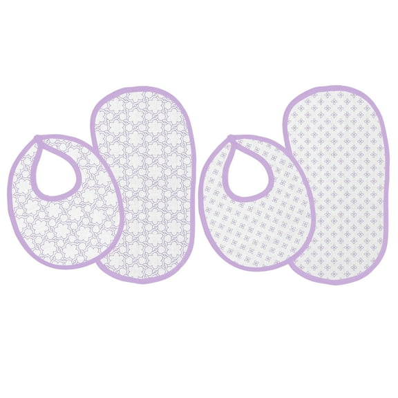 Bacati - Muslin 4 pack Bibs/Burp Cloths Girls Petals Floral Lilac