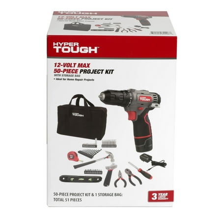 Hyper Tough 12V Max Cordless 3/8-inch Drill Driver 50-Piece Project Kit with 1.5Ah Lithium-Ion Battery, Charger, and Storage Bag