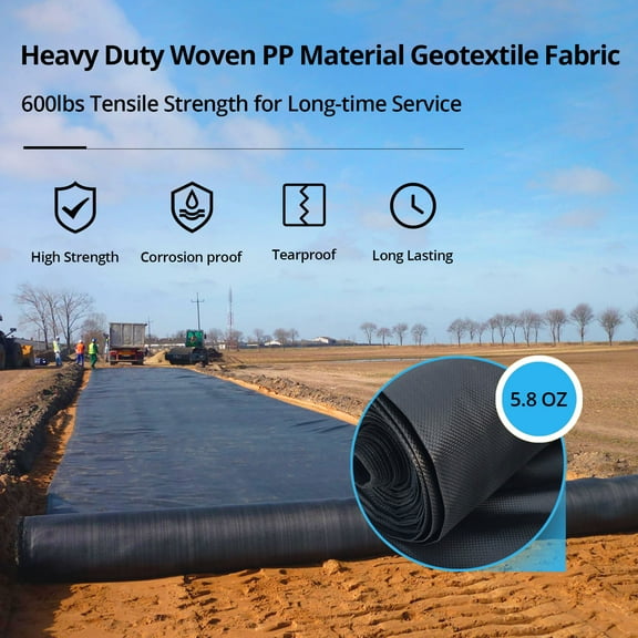 Yesurprise Driveway Fabric13x60FT 5.8OZ Woven Landscape Fabric Heavy Duty Commercial Road Fabric Weed Control Fabric Geotextile Fabric