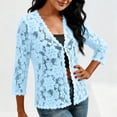 thumbnail image 5 of Hueook Zip Up Jacket Lightweight Blouse Women's Elegant Loose-fitting Long-sleeved Lace Cardigan Light Blue XL, 5 of 8