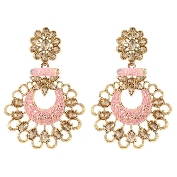 Efulgenz Indian Jewelry Bollywood Antique Crystal Kundan Floral Chandbali Earrings Set for Women