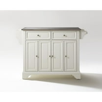 Kitchen Island with Storage & Stainless Steel Top - Portable Kitchen Cart, Modern Design, White & Stainless Steel