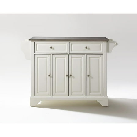 Kitchen Island with Storage & Stainless Steel Top - Portable Kitchen Cart, Modern Design, White & Stainless Steel