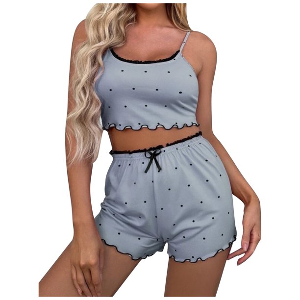 Lencería sexy para mujer Polka Dot Impreso Tentación Babydoll Ropa interior Cami Calzoncillos Pantalones cortos Ropa de dormir Calzoncillos Traje Fridja nalpqowj43848