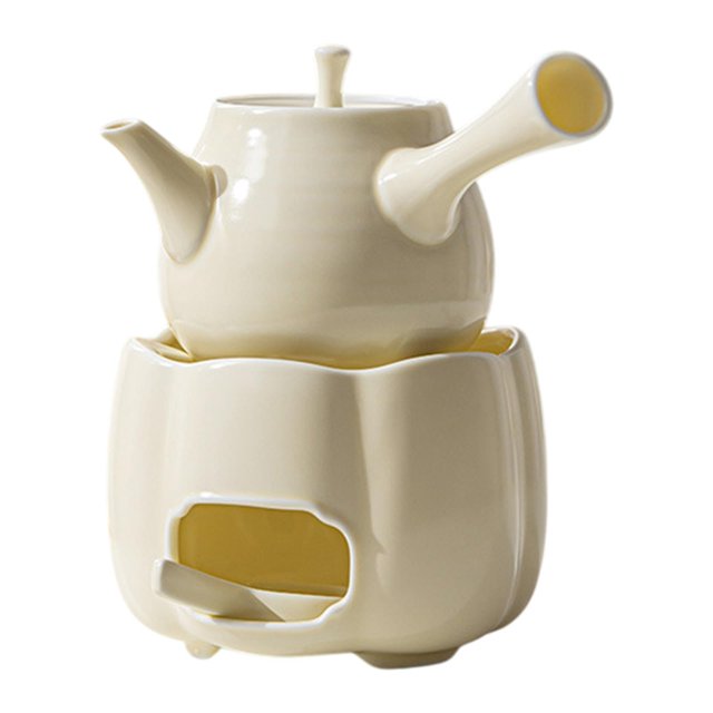 Tetera con té de té de té de flores más cálido té hervidor de agua Cerámica resistente al calor para la casa de té de picnic de restaurante hogar de Mango lateral beige