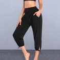 thumbnail image 4 of Joernso Women Casual Yoga Pants Wide Waistband High Waist Cropped Pants Pockets Design Solid Color Stretchy Sport Pants, 4 of 8