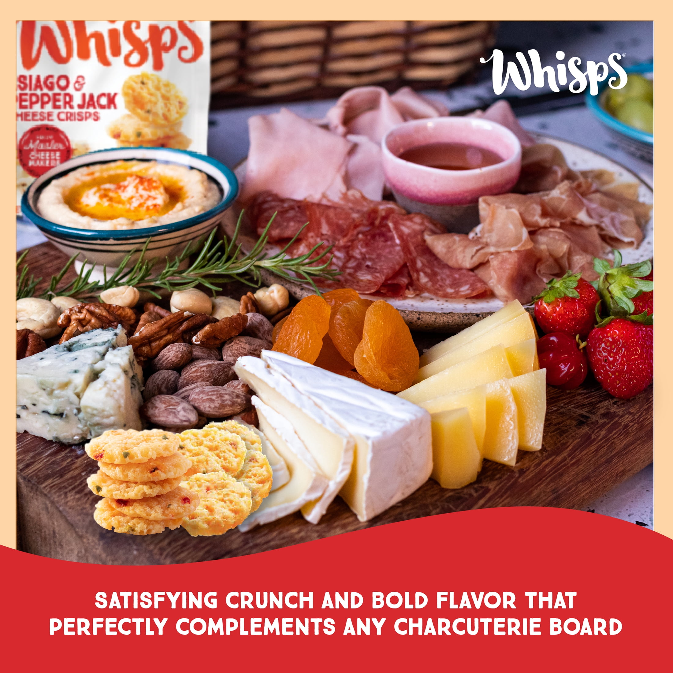 (4 pack) Whisps Asiago & Pepper Jack Cheese Crisps, Protein from 100% Cheese, 1.95 oz