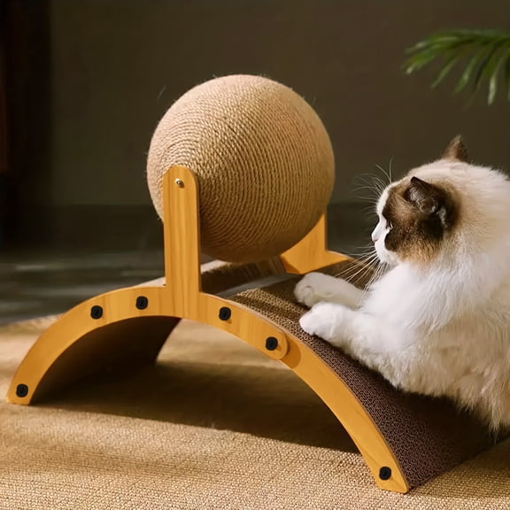Arch‑Shaped Cat Scratcher Toy With Rotating Sisal Ball, Sturdy Fastened Small Size Cat Scratching Pad For Indoor Kittens