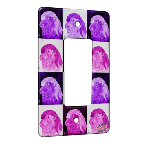 KuzmarK™ 1 Gang Rocker Wall Plate - Blue Chinese Shar Pei Pirate Dog Pink Pattern Art by Denise Every