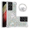 thumbnail image 1 of Funda para Samsung Galaxy S21 Ultra 5G con Brillo Líquido Flotante, Purpurina, Parachoques y Anillo Giratorio Soporte, 1 of 5