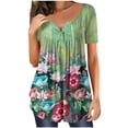 thumbnail image 2 of ICHUANYI Clearance Fashion Women Summer Loose Print Round-Neck T-Shirt Short Sleeve Casual Blouse(Green, S) ICHUANYI WER2023081012651, 2 of 6