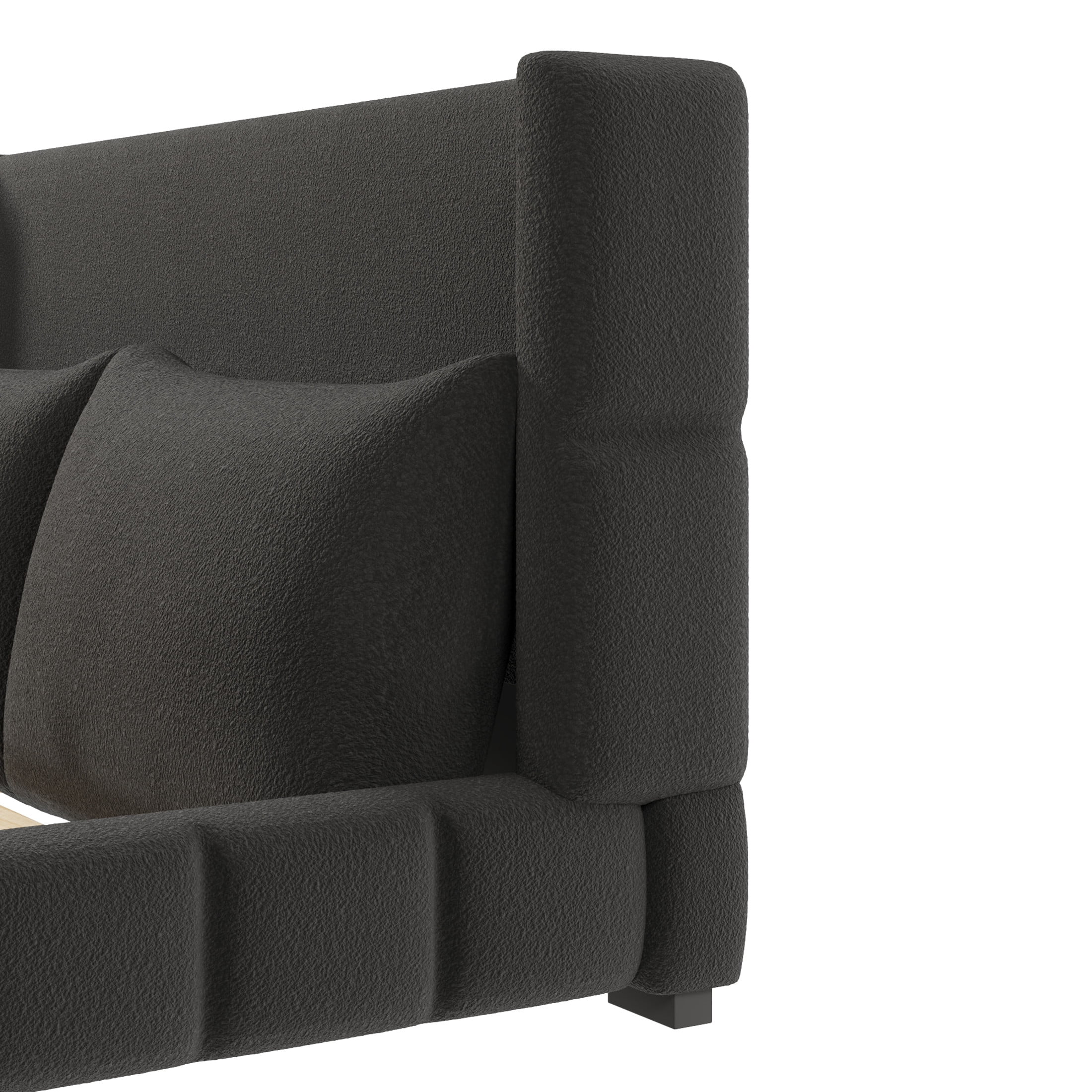 Noble House Rowena King Size Velvet Upholstered Platform Bed with Matching Pillows, Sturdy Wood Frame, Black