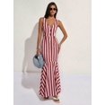 thumbnail image 3 of Red And White Striped Sleeveless Mermaid Dress With Side Cut-Out And Button Front, 3 of 6