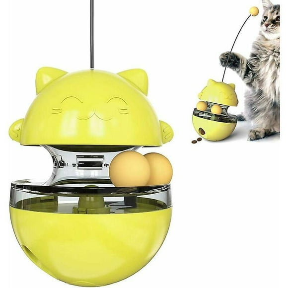 Dww-(jaune) Jouets Pour Chat 4 En 1, Boules Interactives Pour Chat Avec Doubles Boules, Jouets Interactifs Pour Chat, Distributeur De Nourriture Pour