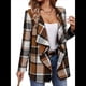 thumbnail image 2 of Cárdigan de Cuello Chal A Cuadros para Mujer, Chaqueta de Franela Larga con Abertura Frontal, Abrigo Corto A Cuadros, Ropa de Otoño Caqui XL, 2 of 9