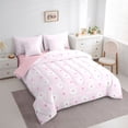 thumbnail image 4 of Feelyou Cute Cartoon Flower Twin Bedding Sets 7-Piece for Teens, Pink Blossoms Floral Bedding Comforter Set, Princess Style Reversible Sheet Sets, Breathable Home Decor, 4 of 8